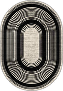 Op-Art Black Modern Bordered Rug