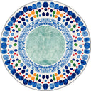 Seashore Pebble Blue Geometric Bordered Rug