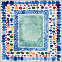 Seashore Pebble Blue Geometric Bordered Rug