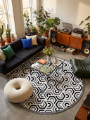 Interlocking Black and White Geometric Rug