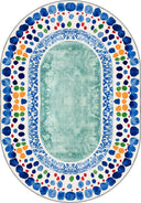 Seashore Pebble Blue Geometric Bordered Rug