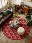 Honeycomb Red Geometric Rug