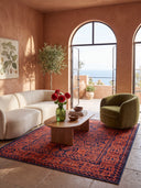 Ruby Passion Embroidery Red Classic Bordered Rug